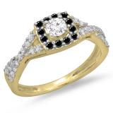 0.75 Carat (ctw) 14K Yellow Gold Round Cut Black & White Diamond Ladies Bridal Swirl Split Shank Halo Engagement Ring 3/4 CT