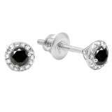 0.35 Carat (ctw) 10k White Gold Round Black & White Diamond Halo Stud Earrings