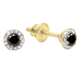 0.35 Carat (ctw) 14k Yellow Gold Round Black & White Diamond Halo Stud Earrings
