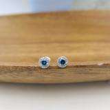 0.35 Carat (ctw) 14k Yellow Gold Round Blue & White Diamond Halo Stud Earrings
