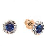 0.35 Carat (ctw) 10k Rose Gold Round Blue Sapphire & White Diamond Halo Stud Earrings