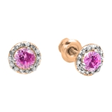 0.35 Carat (ctw) 10k Rose Gold Round Pink Sapphire & White Diamond Halo Stud Earrings