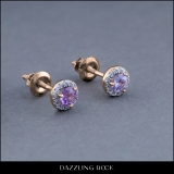 0.35 Carat (ctw) 10k Rose Gold Round Pink Sapphire & White Diamond Halo Stud Earrings
