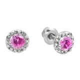 0.35 Carat (ctw) 10k White Gold Round Pink Sapphire & White Diamond Halo Stud Earrings