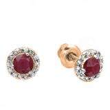 0.35 Carat (ctw) 10k Rose Gold Round Ruby & White Diamond Halo Stud Earrings
