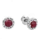 0.35 Carat (ctw) 10k White Gold Round Ruby & White Diamond Halo Stud Earrings