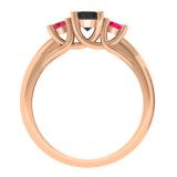 1.00 Carat (ctw) 10K Rose Gold Round Cut Ruby & Black Diamond Ladies Bridal 3 Stone Engagement Ring 1 CT