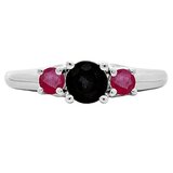 1.00 Carat (ctw) 10K White Gold Round Cut Ruby & Black Diamond Ladies Bridal 3 Stone Engagement Ring 1 CT