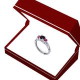 1.00 Carat (ctw) 10K White Gold Round Cut Ruby & Black Diamond Ladies Bridal 3 Stone Engagement Ring 1 CT