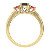 1.00 Carat (ctw) 10K Yellow Gold Round Cut Ruby & Black Diamond Ladies Bridal 3 Stone Engagement Ring 1 CT