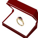 1.00 Carat (ctw) 10K Yellow Gold Round Cut Ruby & Black Diamond Ladies Bridal 3 Stone Engagement Ring 1 CT