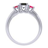 1.00 Carat (ctw) 14K White Gold Round Cut Ruby & Black Diamond Ladies Bridal 3 Stone Engagement Ring 1 CT