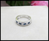 0.85 Carat (ctw) 10K White Gold Round White & Blue Diamond Mens Anniversary Wedding Band Ring