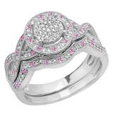 0.53 Carat (ctw) 10K White Gold Round Pink Sapphire And White Diamond Womens Micro Pave Engagement Ring Set 1/2 CT