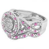 0.53 Carat (ctw) 10K White Gold Round Pink Sapphire And White Diamond Womens Micro Pave Engagement Ring Set 1/2 CT