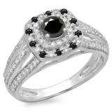 1.10 Carat (ctw) 10K White Gold Round Cut Black & White Diamond Ladies Split Shank Vintage Style Bridal Halo Engagement Ring 1 CT