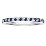14K White Gold Round Blue Sapphire And White Diamond Ladies Bridal Wedding Band