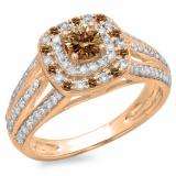 1.10 Carat (ctw) 10K Rose Gold Round Cut Champagne & White Diamond Ladies Split Shank Vintage Style Bridal Halo Engagement Ring 1 CT