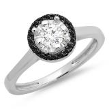0.50 Carat (ctw) 14K White Gold Round Black & White Diamond Ladies Bridal Halo Style Engagement Ring 1/2 CT