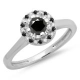 0.50 Carat (ctw) 14K White Gold Round Black & White Diamond Ladies Bridal Halo Style Engagement Ring 1/2 CT
