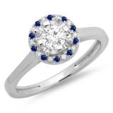 0.50 Carat (ctw) 14K White Gold Round Blue Sapphire & White Diamond Ladies Bridal Halo Style Engagement Ring 1/2 CT