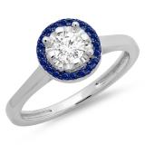0.50 Carat (ctw) 14K White Gold Round Blue Sapphire & White Diamond Ladies Bridal Halo Style Engagement Ring 1/2 CT