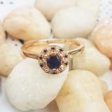 0.50 Carat (ctw) 10K Rose Gold Round Blue Sapphire & White Diamond Ladies Bridal Halo Style Engagement Ring 1/2 CT