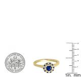 0.50 Carat (ctw) 10K Yellow Gold Round Blue Sapphire & White Diamond Ladies Bridal Halo Style Engagement Ring 1/2 CT