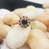 0.50 Carat (ctw) 14K Rose Gold Round Blue Sapphire & White Diamond Ladies Bridal Halo Style Engagement Ring 1/2 CT