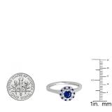 0.50 Carat (ctw) 14K White Gold Round Blue Sapphire & White Diamond Ladies Bridal Halo Style Engagement Ring 1/2 CT
