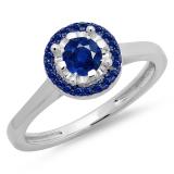 0.50 Carat (ctw) 10K White Gold Round Blue Sapphire Ladies Bridal Halo Style Engagement Ring 1/2 CT