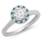 0.50 Carat (ctw) 10K White Gold Round Blue & White Diamond Ladies Bridal Halo Style Engagement Ring 1/2 CT