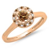 0.50 Carat (ctw) 14K Rose Gold Round Champagne & White Diamond Ladies Bridal Halo Style Engagement Ring 1/2 CT