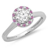 0.50 Carat (ctw) 14K White Gold Round Pink Sapphire & White Diamond Ladies Bridal Halo Style Engagement Ring 1/2 CT