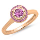 0.50 Carat (ctw) 18K Rose Gold Round Pink Sapphire Ladies Bridal Halo Style Engagement Ring 1/2 CT
