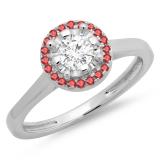 0.50 Carat (ctw) 10K White Gold Round Ruby & White Diamond Ladies Bridal Halo Style Engagement Ring 1/2 CT