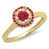 0.50 Carat (ctw) 10K Yellow Gold Round Ruby Ladies Bridal Halo Style Engagement Ring 1/2 CT