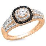 1.00 Carat (ctw) 10K Rose Gold Round Cut Black & White Diamond Ladies Vintage Style Bridal Halo Engagement Ring 1 CT