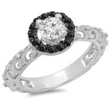 0.80 Carat (ctw) 10K White Gold Round Cut Black & White Diamond Ladies Bridal Vintage Halo Style Engagement Ring 3/4 CT
