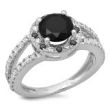 2.33 Carat (ctw) 14K White Gold Round Black & White Diamond Ladies Bridal Split Shank Halo Style Engagement Ring