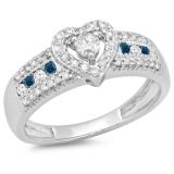 0.55 Carat (ctw) 10K White Gold Round Cut Blue & White Diamond Ladies Bridal Heart Shaped Promise Engagement Ring 1/2 CT