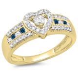 0.55 Carat (ctw) 10K Yellow Gold Round Cut Blue & White Diamond Ladies Bridal Heart Shaped Promise Engagement Ring 1/2 CT