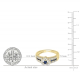 0.55 Carat (ctw) 10K Yellow Gold Round Cut Blue Sapphire & White Diamond Ladies Bridal Heart Shaped Promise Engagement Ring 1/2 CT
