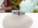 0.55 Carat (ctw) 14K White Gold Round Cut Blue Sapphire & White Diamond Ladies Bridal Heart Shaped Promise Engagement Ring 1/2 CT
