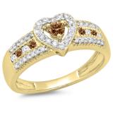 0.55 Carat (ctw) 18K Yellow Gold Round Cut Champagne & White Diamond Ladies Bridal Heart Shaped Promise Engagement Ring 1/2 CT