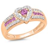 0.55 Carat (ctw) 10K Rose Gold Round Cut Pink Sapphire & White Diamond Ladies Bridal Heart Shaped Promise Engagement Ring 1/2 CT