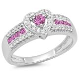 0.55 Carat (ctw) 10K White Gold Round Cut Pink Sapphire & White Diamond Ladies Bridal Heart Shaped Promise Engagement Ring 1/2 CT