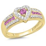 0.55 Carat (ctw) 10K Yellow Gold Round Cut Pink Sapphire & White Diamond Ladies Bridal Heart Shaped Promise Engagement Ring 1/2 CT