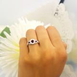 0.60 Carat (ctw) 14K White Gold Round Ruby & White Diamond Ladies 3 Stone Swirl Halo Style Vintage Bridal Engagement Ring