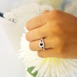 0.60 Carat (ctw) 14K White Gold Round Ruby & White Diamond Ladies 3 Stone Swirl Halo Style Vintage Bridal Engagement Ring